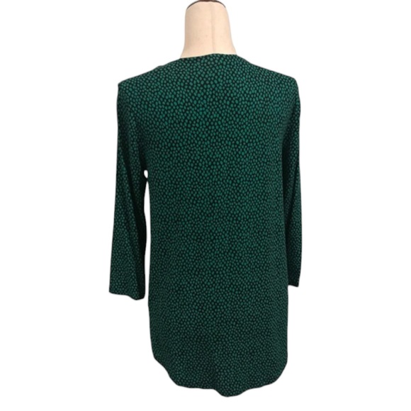 Dana Buchman Small Pleated Popover Blouse Black Green Polka Dots 3/4 Sleeves New - Picture 4 of 11